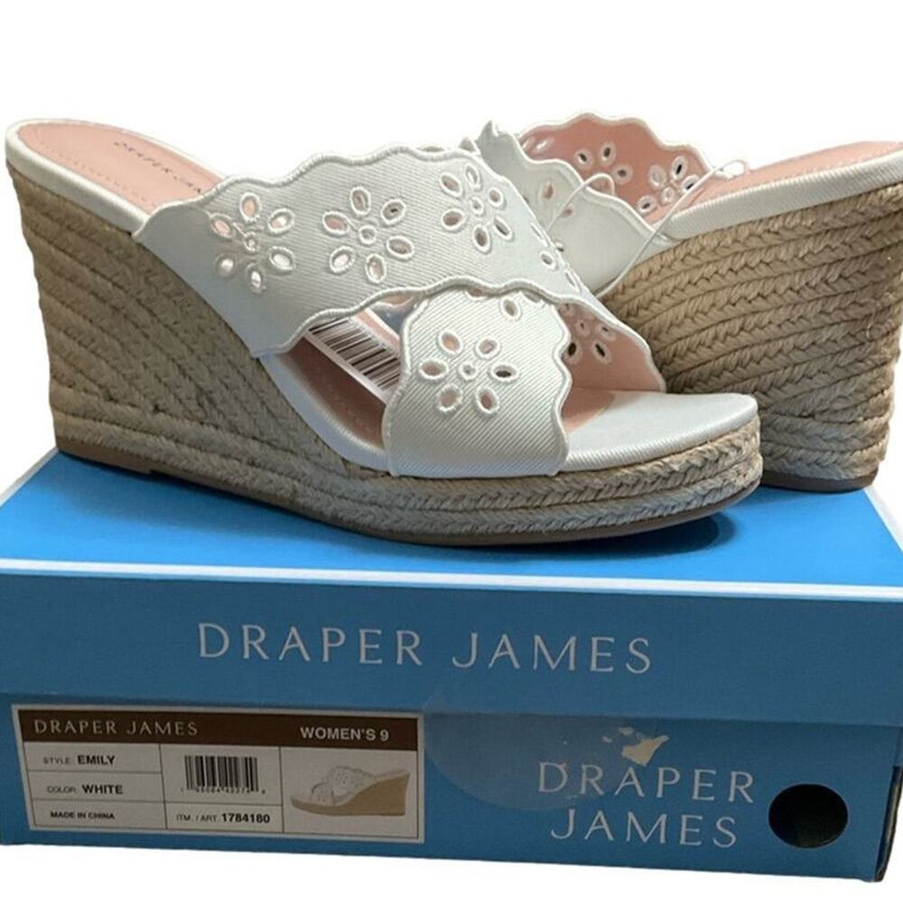 Draper James Women's Sandal White Eyelet Fabric Wedge Heel Size 9 NEW NIB - Picture 12 of 12